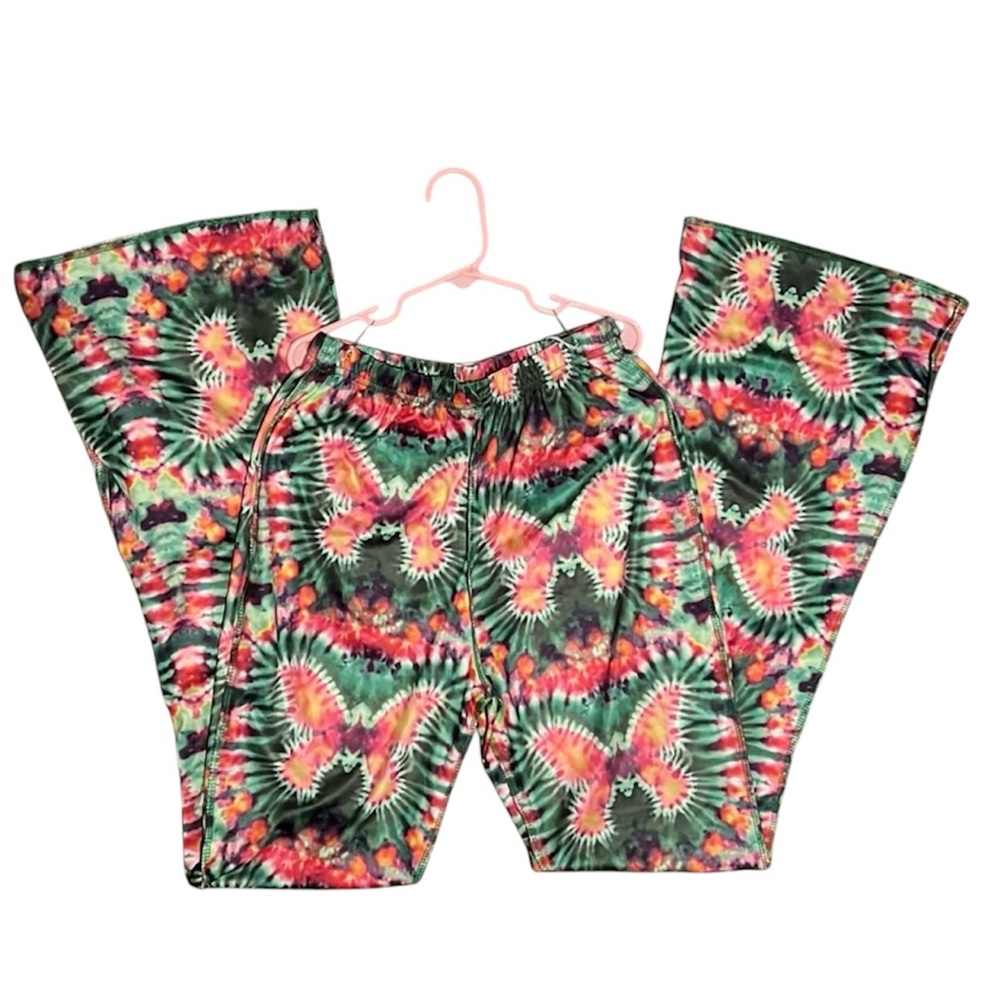 Hippie Boho Tie Dye Butterfly Girls Flare Pants XS